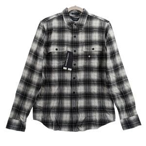 Lucky Brand Flannel Shirt L Black Plaid 7MS4000 Humboldt Woven Western‎ Classic